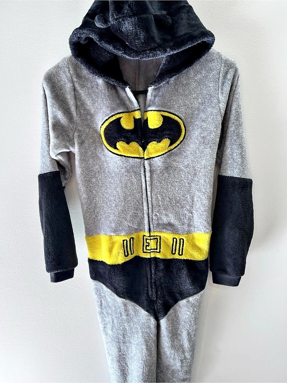 Batman Boys 10/12 Plush Fleece Hooded Union Suit Onesie Pajamas Costume